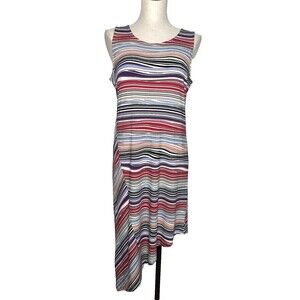 Chicos 1 Dress Size Medium Sleeveless Asymmetrical Hem Stripes Rayon Spandex